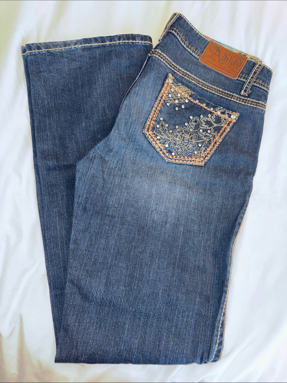 Adiktd Women's Dark Blue Embellished Boot Cut Jeans